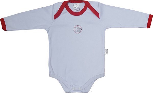 Body Bebê Branco - gola americana bordado castelo (manga longa)