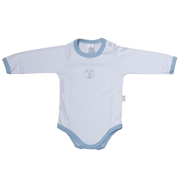 Body Bebê Manga Longa Branco Algodão Egípcio Bordado Coelho