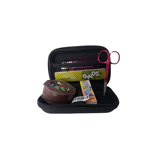 Kit Case Headshop Estojo + Tesoura + Seda + Piteira Papel + Dichavador + Isqueiro