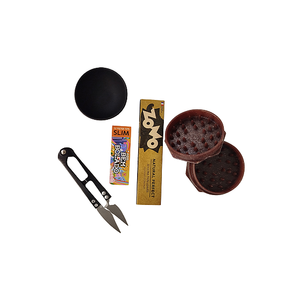 Kit Headshop Fumo Tesourinha + Dichavador + Piteira Papel + Seda + Cuia