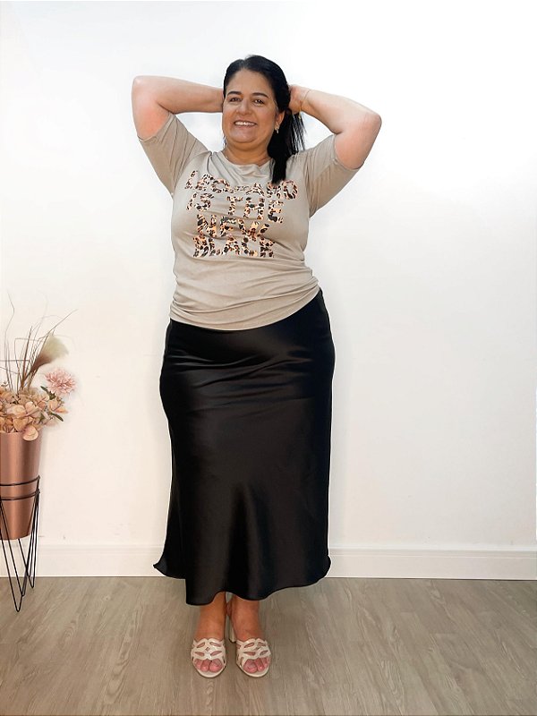 Saia Midi Cetim Preto