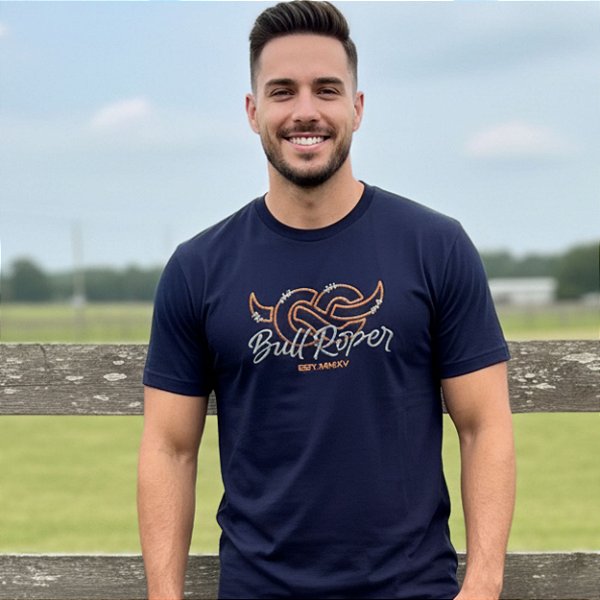 Camiseta Bordada Bull Roper Azul Marinho