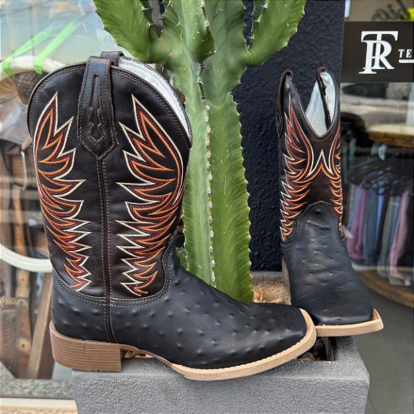Bota Texana Avestruz Franca Boots Preta