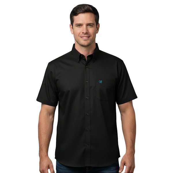 Camisa Manga Curta Okan Western Preto Acetinado