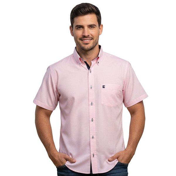 Camisa Manga Curta Austin Bulls Xadrez Rosa