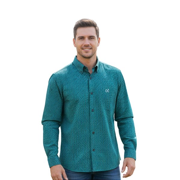 Camisa Manga Longa Okan Western Xadrez Verde