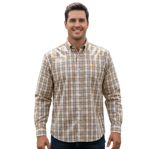 Camisa Manga Longa Bull Roper Xadrez Marrom