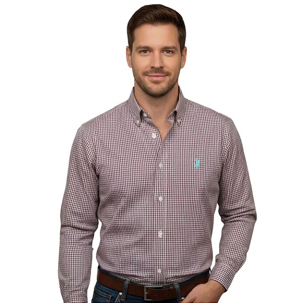 Camisa Manga Longa Austin Western Xadrez Vinho