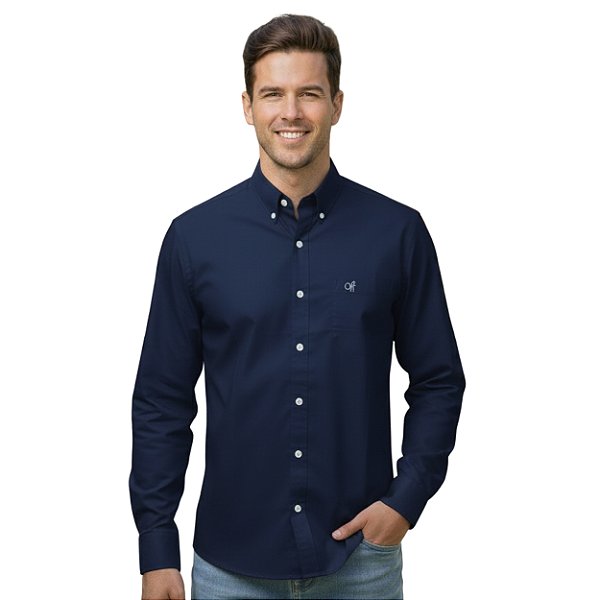 Camisa Manga Longa Okan Western Azul Marinho Acetinado