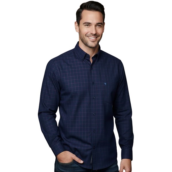 Camisa Manga Longa Austin Bulls Xadrez Roxa