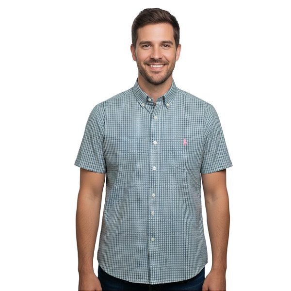 Camisa Manga Curta Austin Western Azul/Azul Claro
