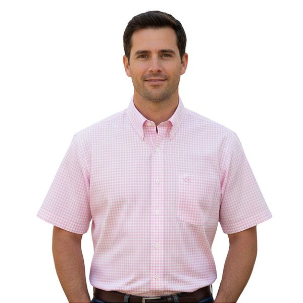 Camisa Manga Curta Okan Western Xadrez Rosa
