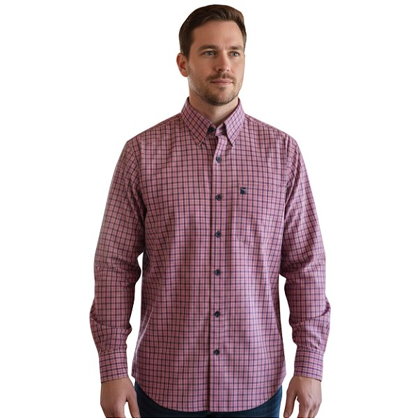 Camisa Manga Longa Austin Bulls Xadrez Rosa