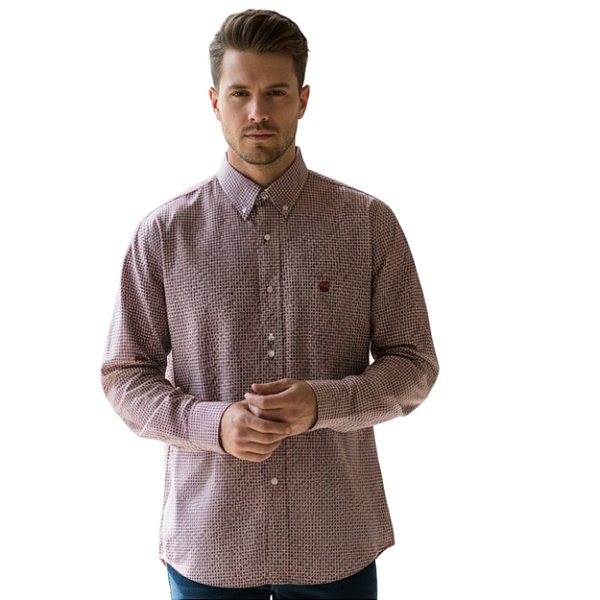 Camisa Manga Longa Ox Horns Xadrez Vinho/Azul Marinho