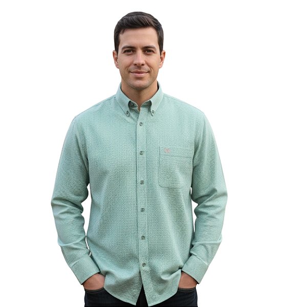 Camisa Manga Longa Okan Western Xadrez Verde Militar