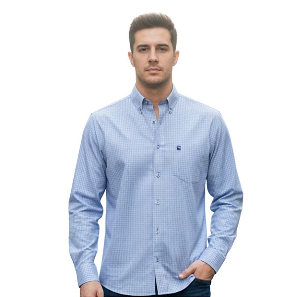 Camisa Manga Longa Austin Bulls Xadrez Azul/Branca