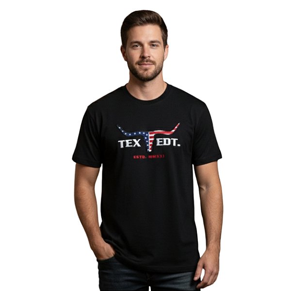 Camiseta Texas Edition Preta Bordada |Boi