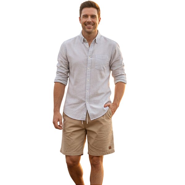 Bermuda em Linho Bege Masculina Casual