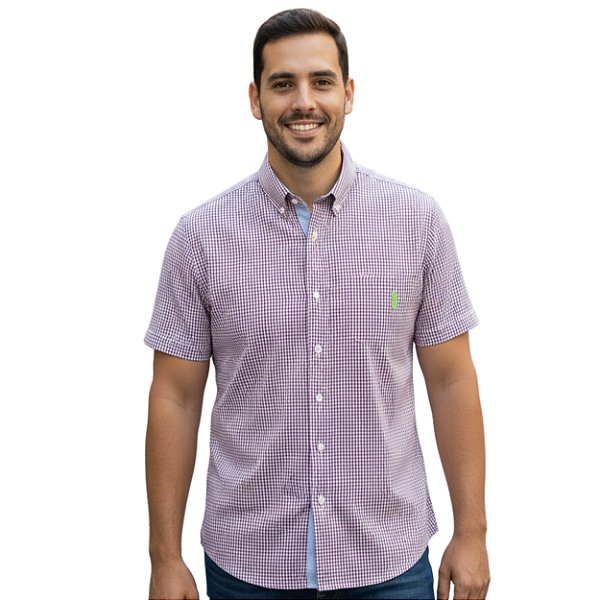 Camisa Manga Curta Austin Western Vinho/Rosa