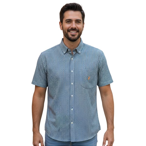 Camisa Manga Curta Austin Western Verde/Laranja