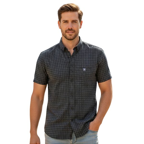 Camisa Manga Curta Austin Bulls Xadrez Preto/Branco