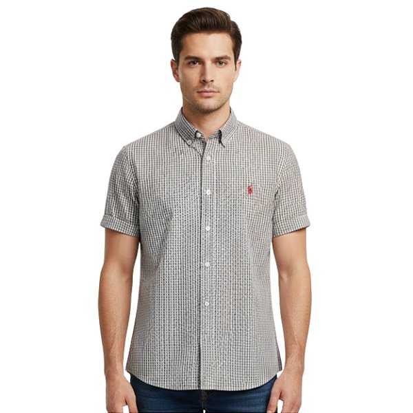 Camisa Manga Curta Austin Western Marrom/Azul Claro