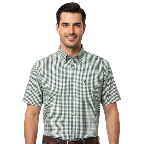 Camisa Manga Curta Austin Bulls Xadrez Verde