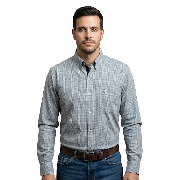 Camisa Manga Longa Austin Bulls Xadrez Cinza/Branca