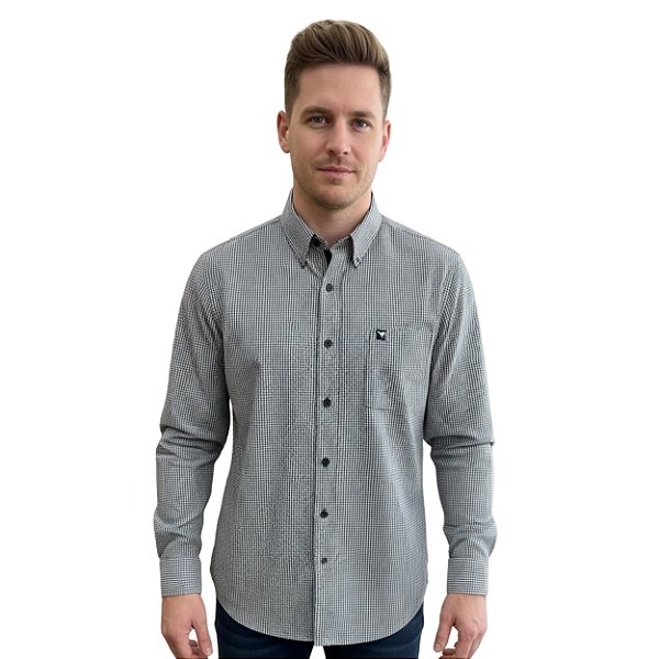 Camisa Manga Longa Austin Bulls Xadrez Preto/Branco