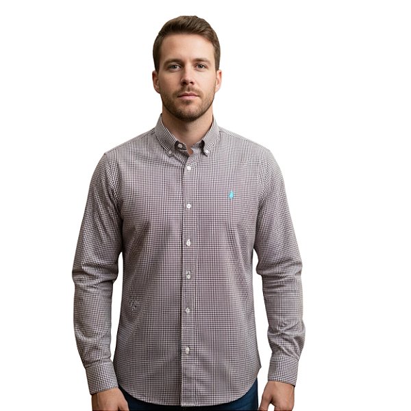 Camisa Manga Longa Austin Western Xadrez Branco/Vinho