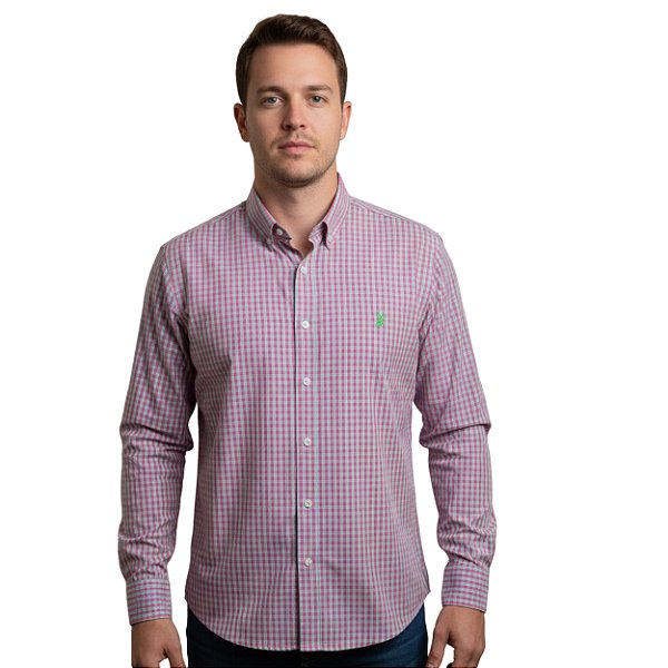 Camisa Manga Longa Austin Western Xadrez Rosa/Azul Claro