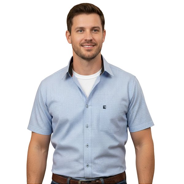 Camisa Manga Curta Austin Bulls Xadrez Azul/Branco