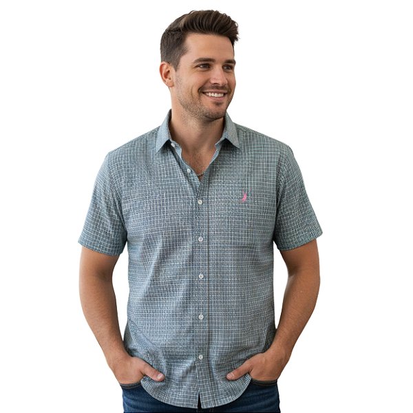 Camisa Manga Curta Austin Western Xadrez Verde/Rosa