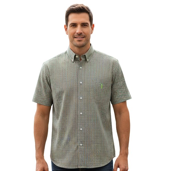 Camisa Manga Curta Austin Western Xadrez Verde/Laranja