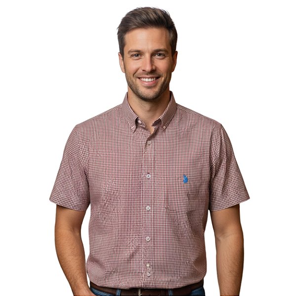 Camisa Manga Curta Austin Western Vemelho/Branco