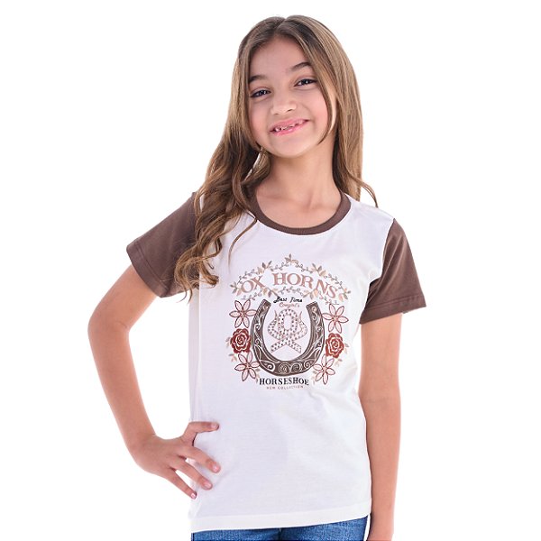 T-shirt Infantil Manga Marrom