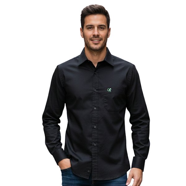 Camisa Manga Longa Okan Western Preto Acetinado