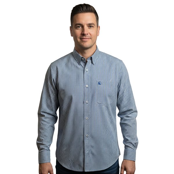 Camisa Manga Longa Austin Bulls Xadrez Azul/Branca