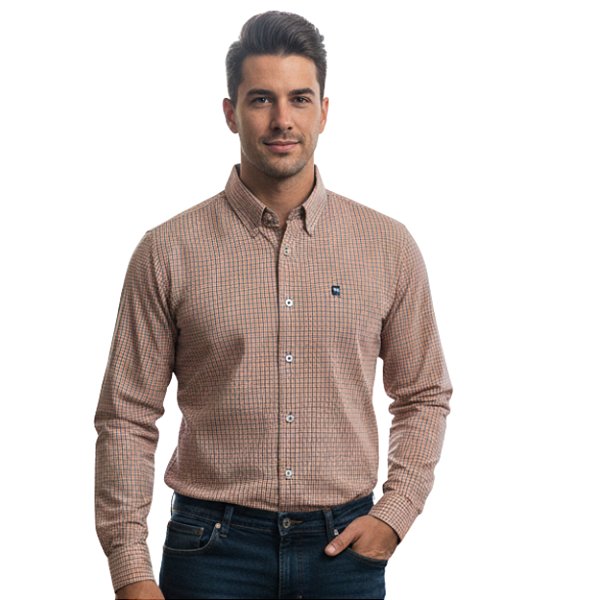 Camisa Manga Longa Austin Bulls Xadrez Laranja/Azul
