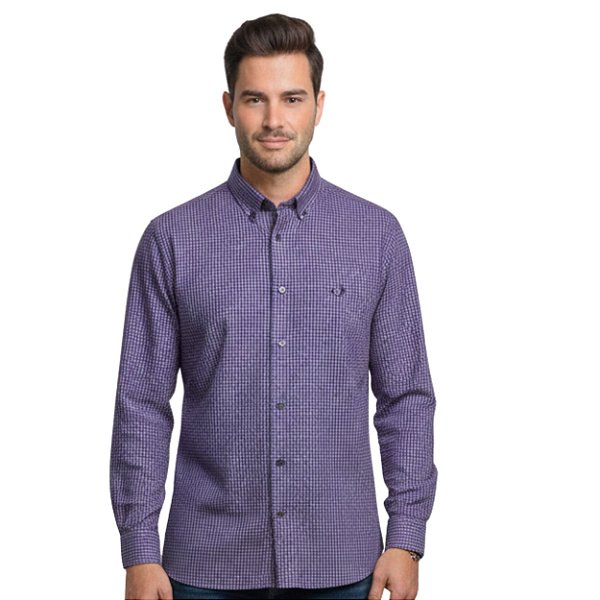 Camisa Manga Longa Leone Xadrez Roxo/Preto