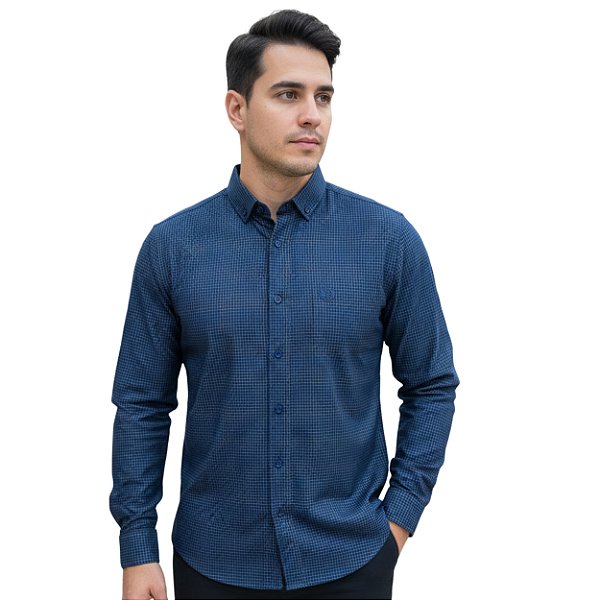 Camisa Manga Longa Leone Xadrez Azul/Amarelo