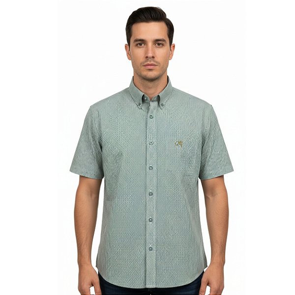 Camisa Manga Curta Okan Western Xadrez Verde