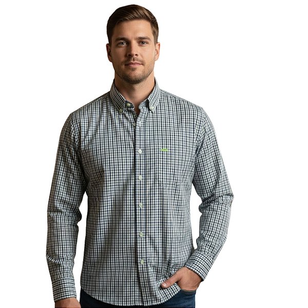 Camisa Manga Longa Bull Roper Xadrez Azul/Azul Escuro