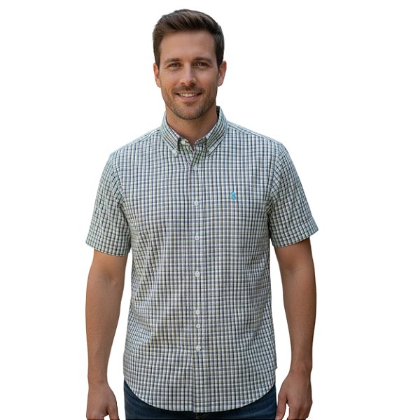 Camisa Manga Curta Austin Western Verde/Azul/Vinho