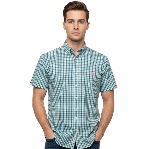 Camisa Manga Curta Austin Western Verde/Azul