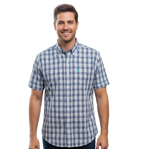 Camisa Manga Curta Austin Western Azul/Branco