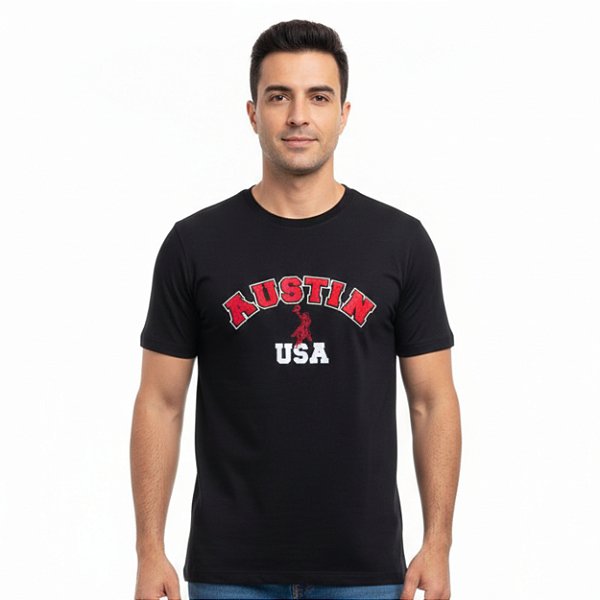 Camiseta Bordada Austin Western Preta