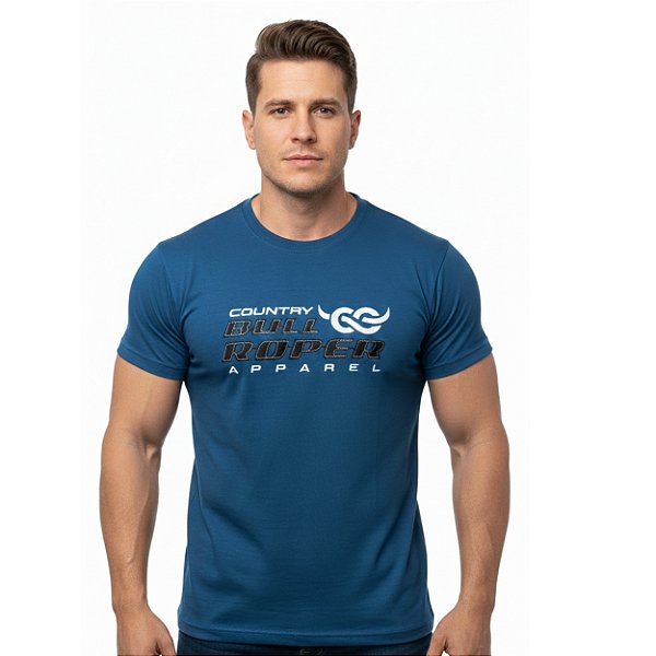 Camiseta Bordada Bull Roper Azul Petróleo