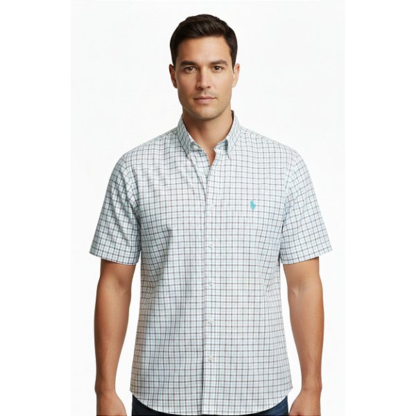 Camisa Manga Curta Austin Western Branco/Azul