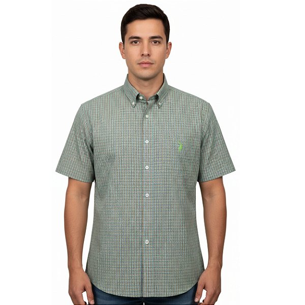 Camisa Manga Curta Austin Western Verde/Laranja